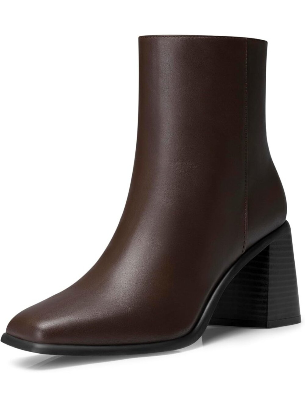 Women's Brown Suede Square Toe Comfortable Chunky Heel Faux Leather Ankle Boots